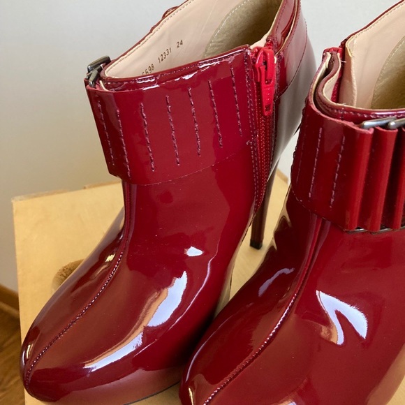 Andrea Red Patent Leather Ankle Booties Buckle Stilettos Heels Boots Shoes - Picture 13 of 15
